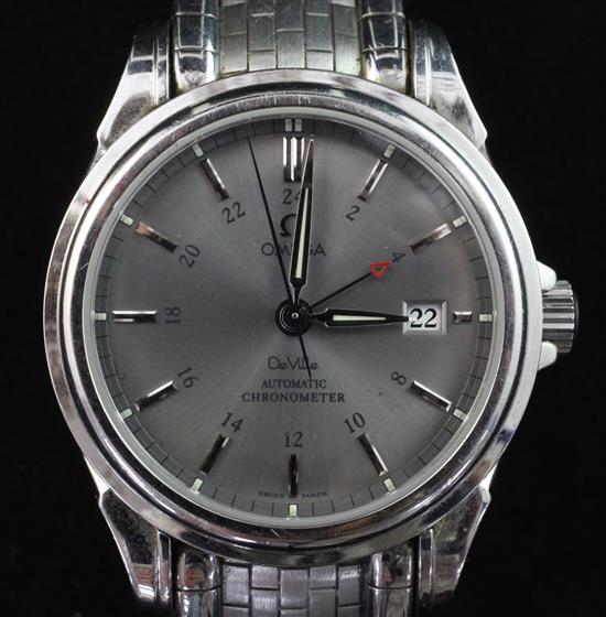 A gentlemans modern stainless steel Omega De Ville Co-Axial GMT Automatic Chronometer wrist watch,